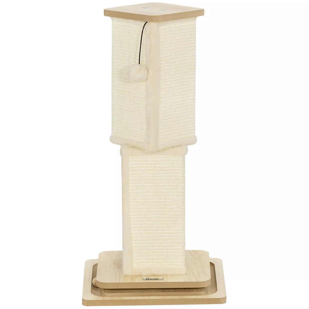 3-in-1 draskyklė su žaidimų bėgeliu, žaidimų kamuoliuku, sisalu, iki 5 kg, 34 x 34 x 67 cm, ąžuolas/kreminė