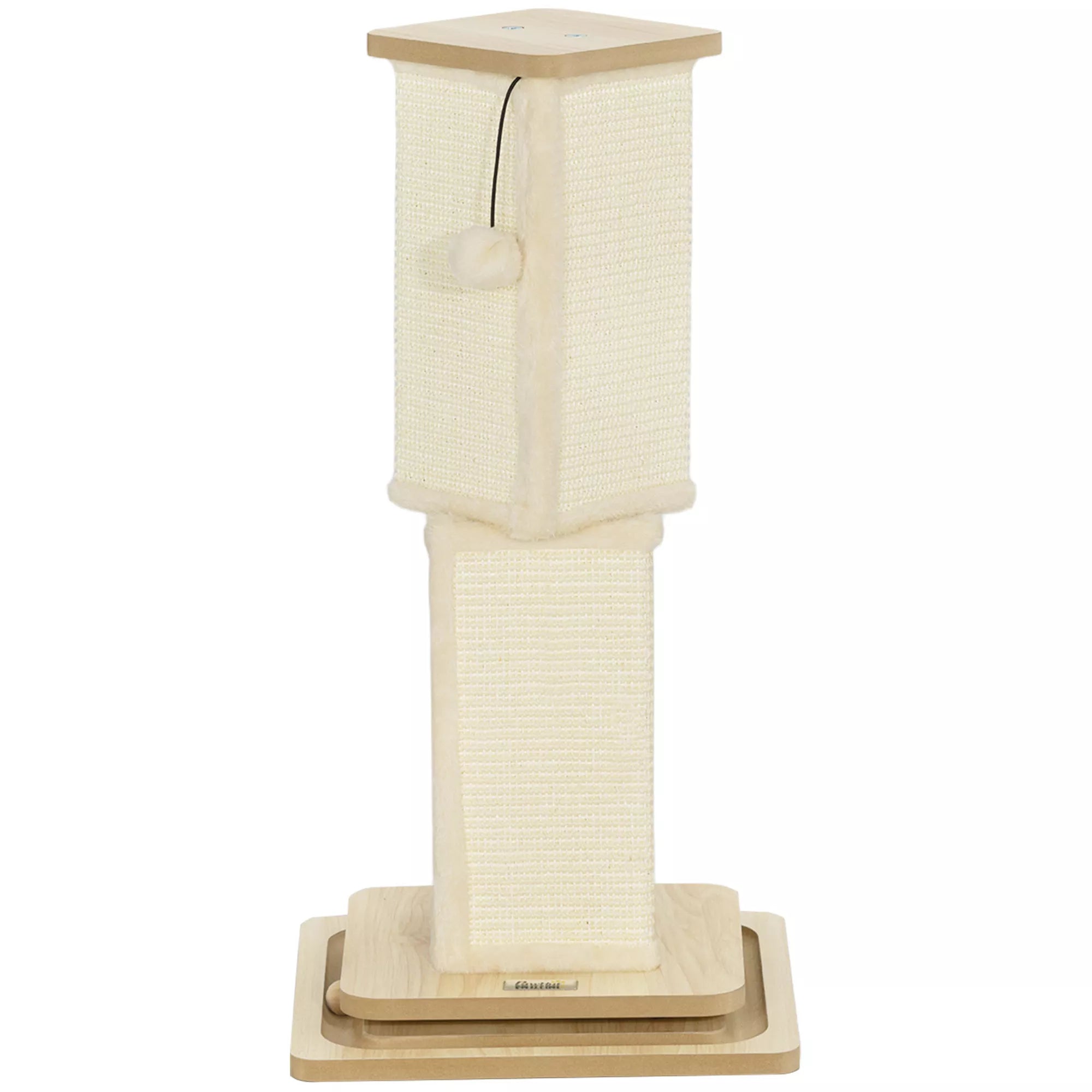 3-in-1 draskyklė su žaidimų bėgeliu, žaidimų kamuoliuku, sisalu, iki 5 kg, 34 x 34 x 67 cm, ąžuolas/kreminė