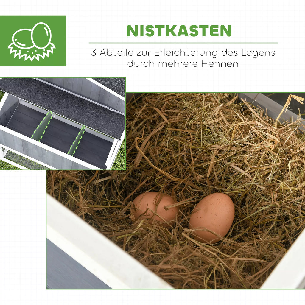 Vistu kūts ar voljēru 3-4 vistām, 3 daļu perēšanas kaste, 1,9 m² platība, egles koks, pelēka