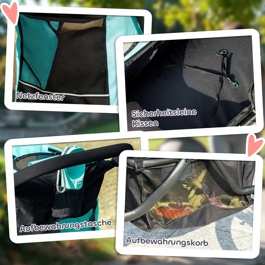 Šunų vežimėlis, naminių gyvūnėlių vežimėlis mažoms šunims ir katėms, su daiktų laikymo krepšeliu, vienu spragtelėjimu sulankstomas, turkio spalvos