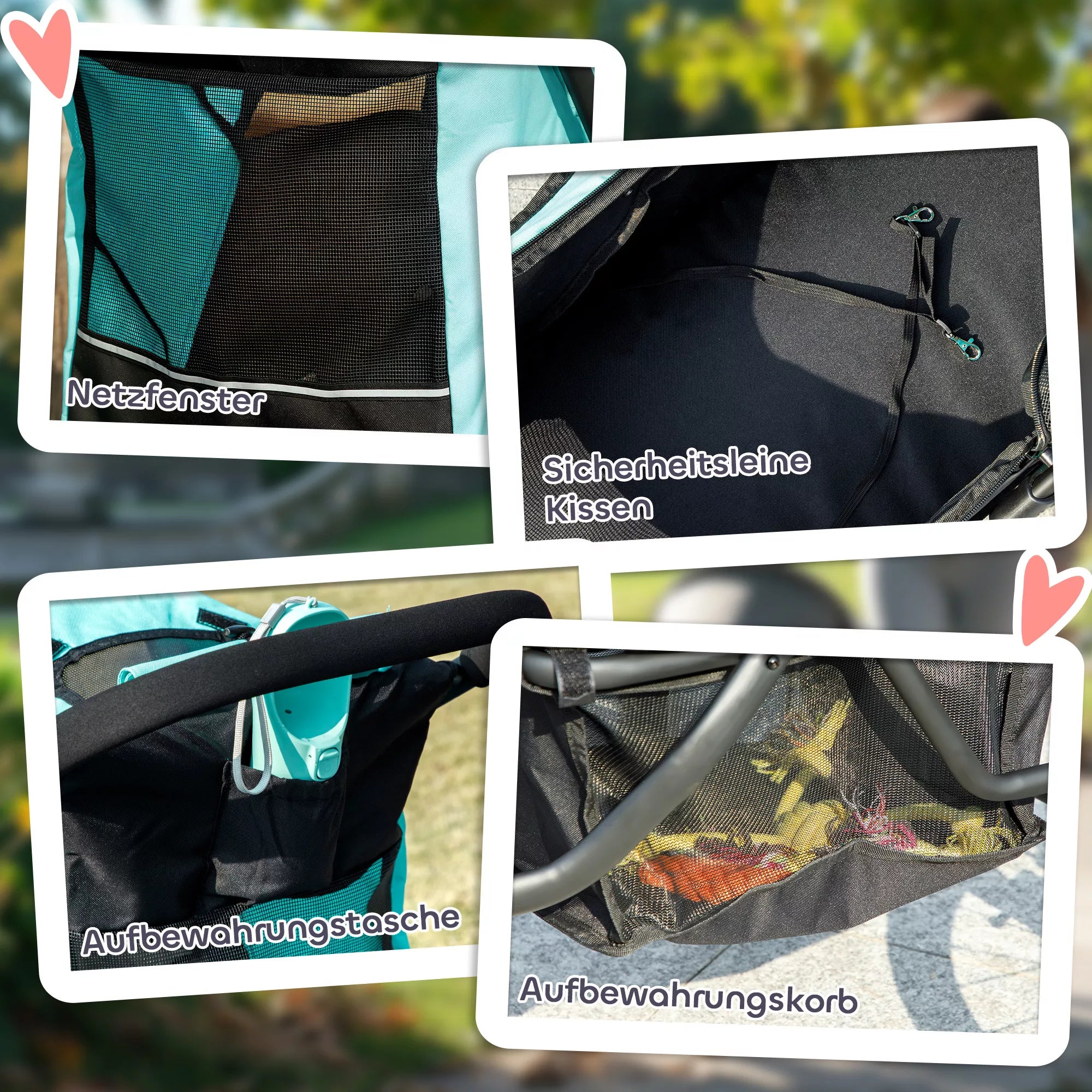 Šunų vežimėlis, naminių gyvūnėlių vežimėlis mažoms šunims ir katėms, su daiktų laikymo krepšeliu, vienu spragtelėjimu sulankstomas, turkio spalvos