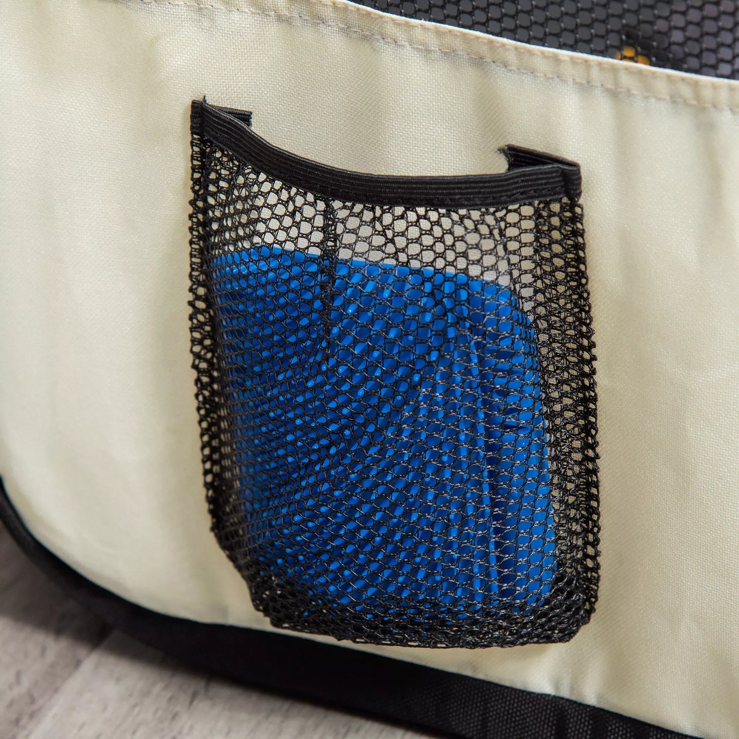 Šuniukų aptvaras, sulankstomas šuniukų aptvaras su tinkliniu dangčiu, aptvaras šunims, katėms, smulkiesiems gyvūnams, šunų aptvaras iš kvėpuojančio tinklo, skirtas butui, Ø120 x 58H cm  Juoda+kreminė balta