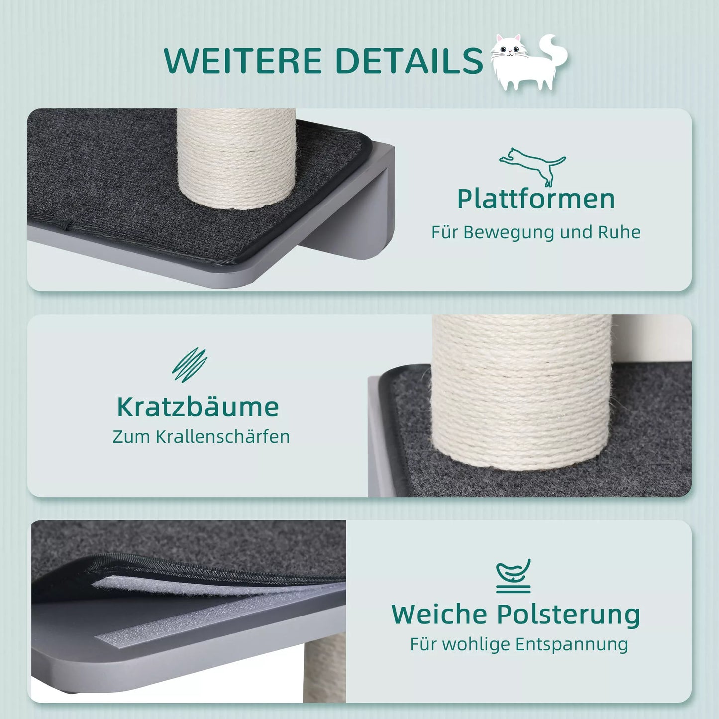 PawHut Katės draskyklė ant sienos, katės laipiojimo siena, baldai katėms ant sienos, linksma laipiojimo vieta katėms, montuojama ant sienos, medinė, šviesiai pilka+smėlio spalvos, 66 x 28 x 137 cm