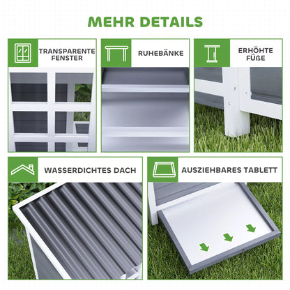 Vištidė su lizdų dėže 4-6 vištoms, atsparus vandeniui stogas, eglės mediena, plastikas, 100 x 86 x 100 cm, šviesiai pilkos