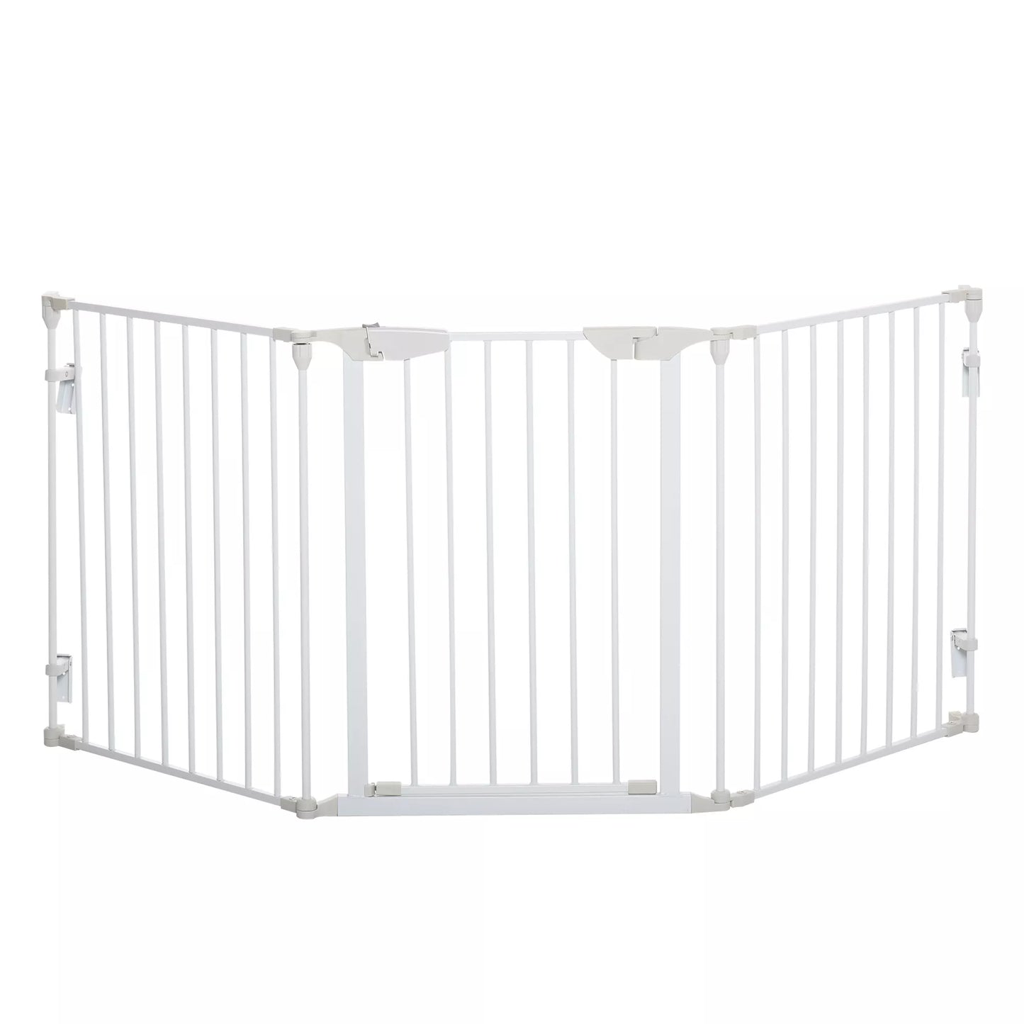 Šunų barjeras, laisvai pastatomas apsauginis gardelis 180 x 74,5 cm, sulankstomas šunų gardelis, durų apsauginis barjeras, laiptų gardelis, šunų atskyrimo gardelis laiptams, durims, virtuvei, koridoriui, 3 paneliai, baltas