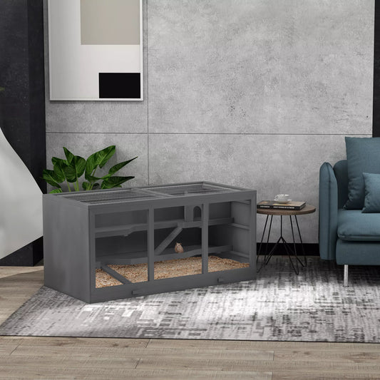 Nykštukinių žiurkėnų narvelis, graužikų narvas, smulkių gyvūnėlių dėžė, užrakinamas, medinis, lengvai prižiūrimas, pilkas