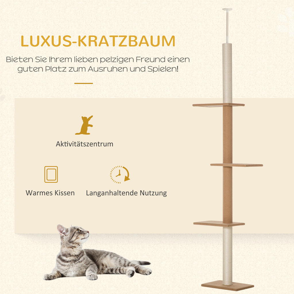 Draskyklė iki lubų 228–260 cm, reguliuojamo aukščio, su 4 platformomis, katėms iki 4 kg, chaki