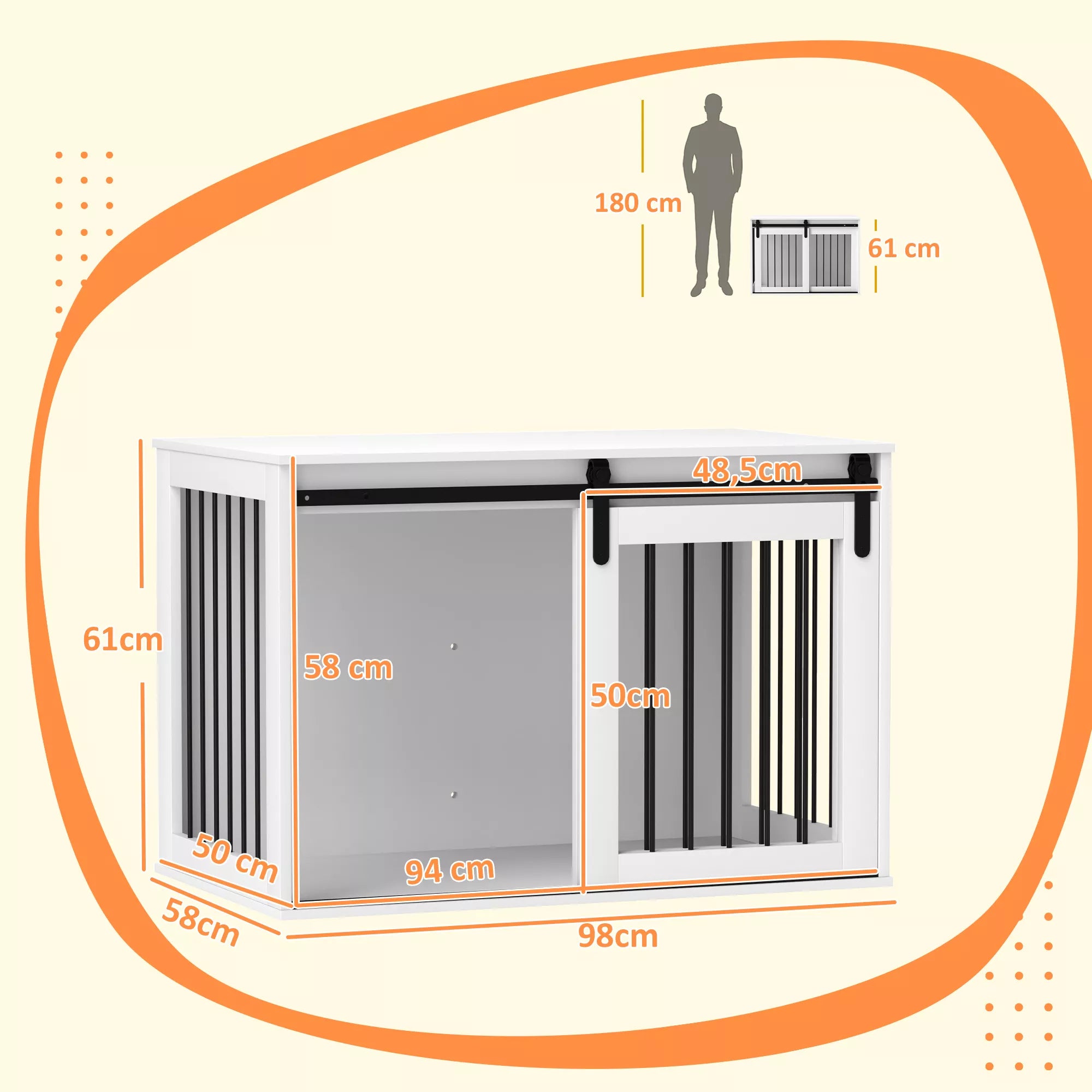 Suņu būris ar bīdāmām durvīm, ventilāciju, skaidu plātne un tērauds, 98 x 58 x 61 cm, valrieksta krāsā.