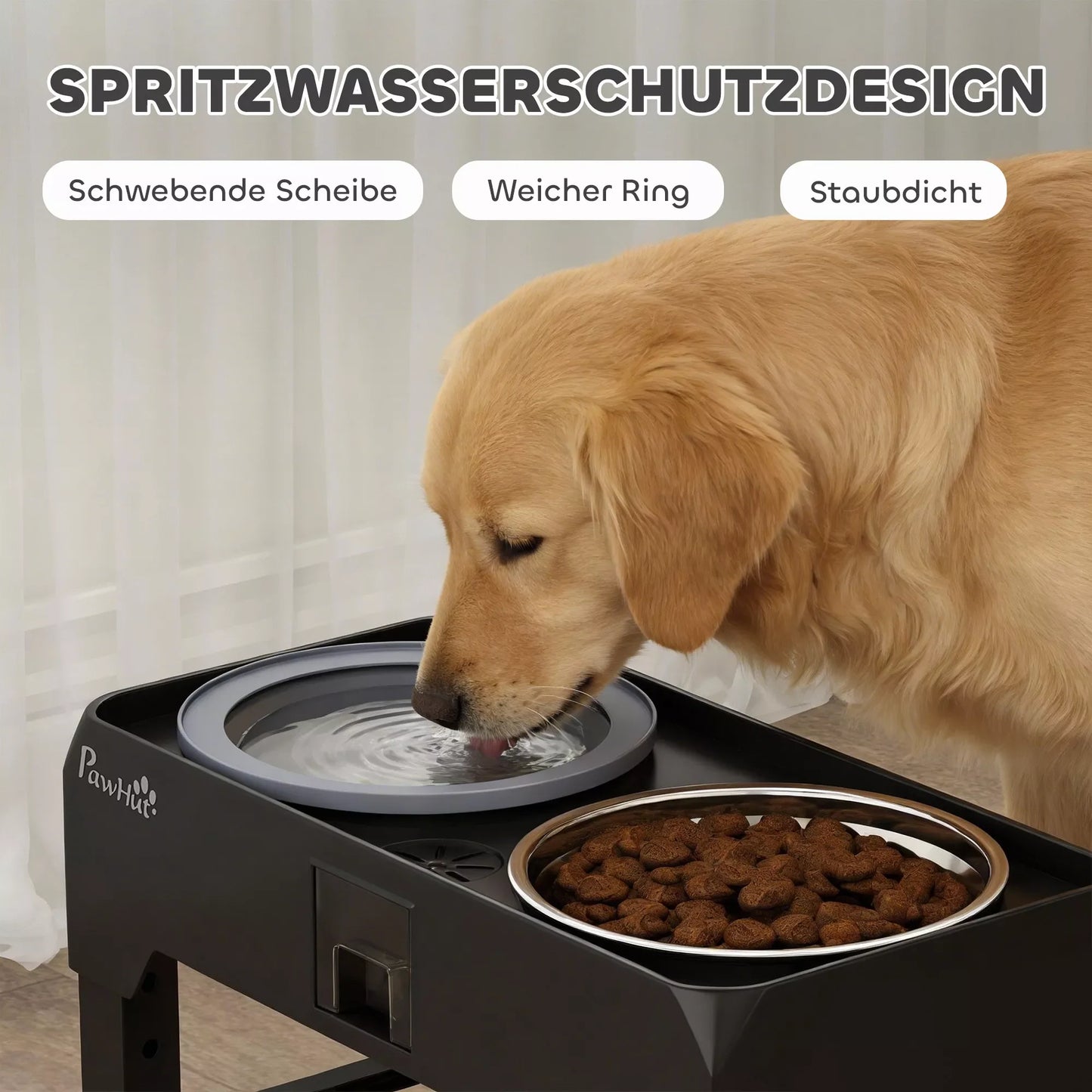 Padidintas šunų dubuo Reguliuojamo aukščio dubuo su vandens dubeniu 2 nerūdijančio plieno dubenys mažoms ir didelėms šunims Juodos spalvos