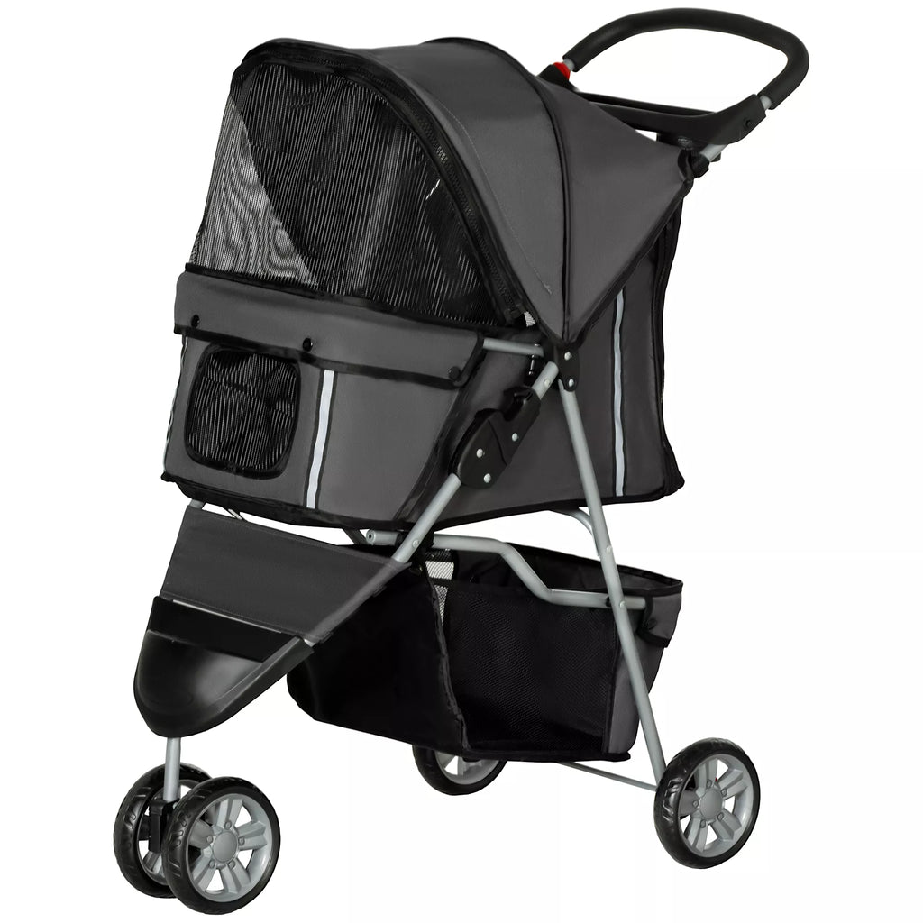 Sulankstomas vežimėlis šunims ir katėms iki 10 kg, 75 x 45 x 97 cm, tamsiai pilkas