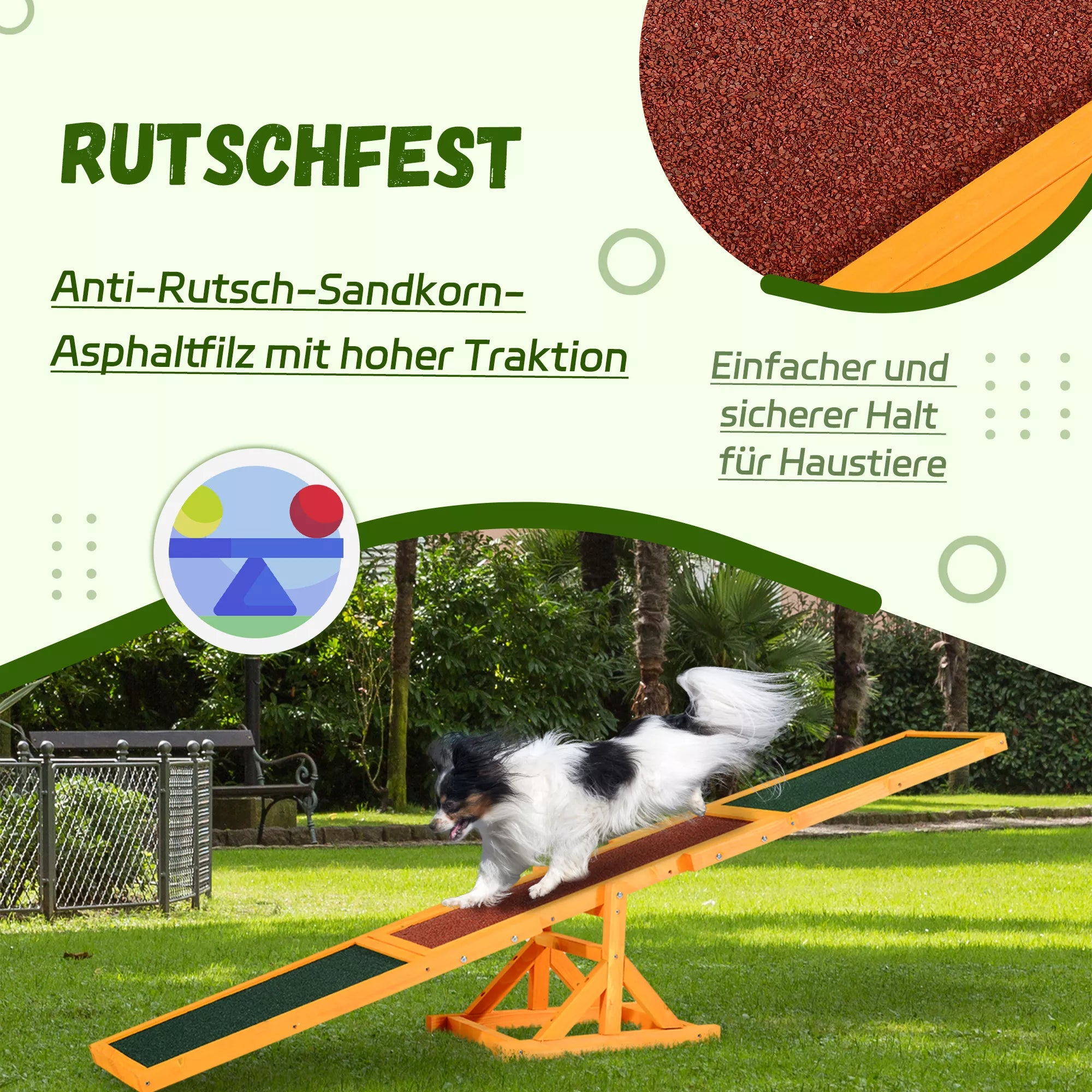Šunų balansyras Agility treniruotėms, neslystantis, atlaiko iki 50 kg, 180 x 30 x 30 cm