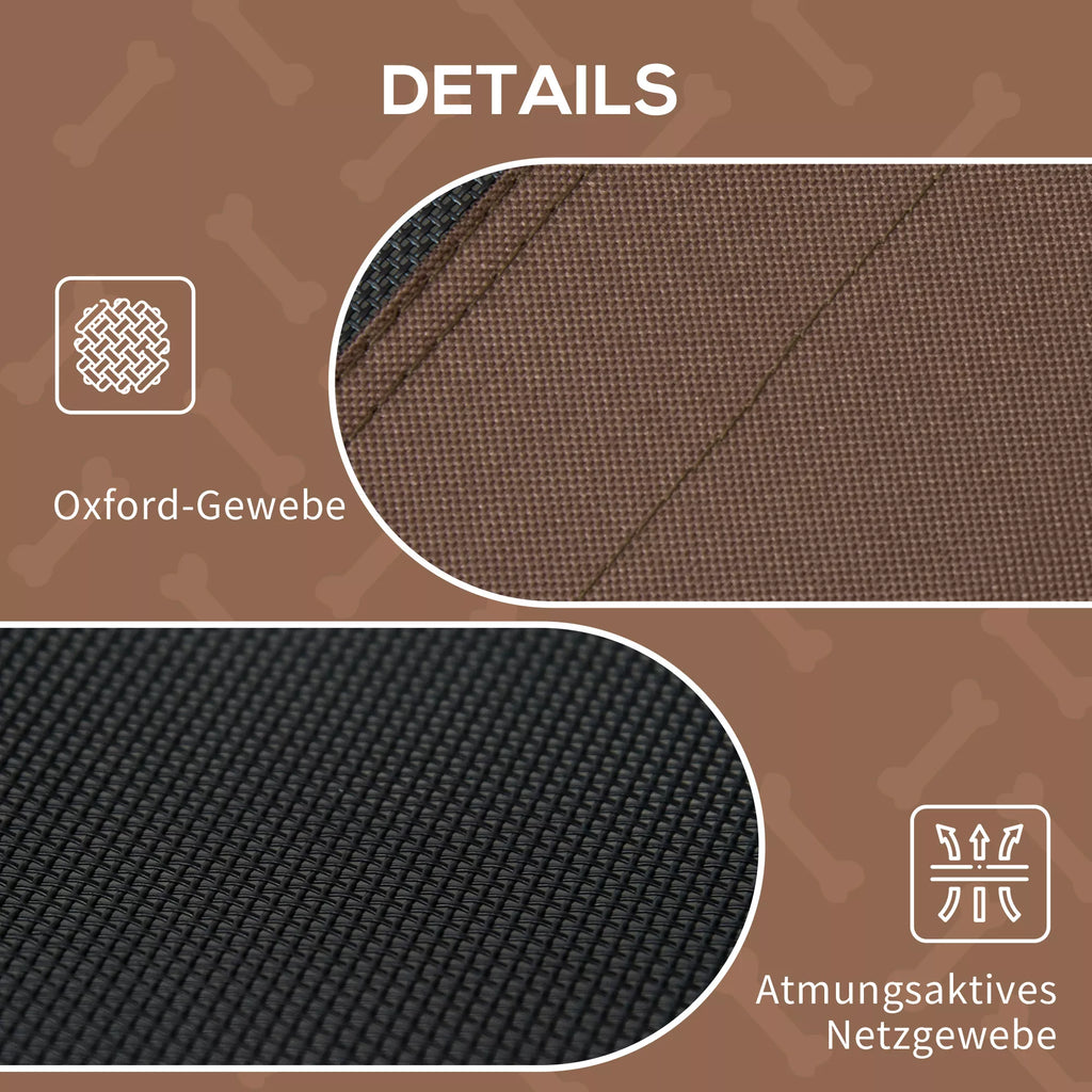 Paaugstināta suņu gulta ar jumtiņu, mājdzīvnieku gulta, āra suņu gulta ar jumtiņu, elpojoša, tafta audums, kempings, kafijas krāsa, 122 x 92 x 108 cm