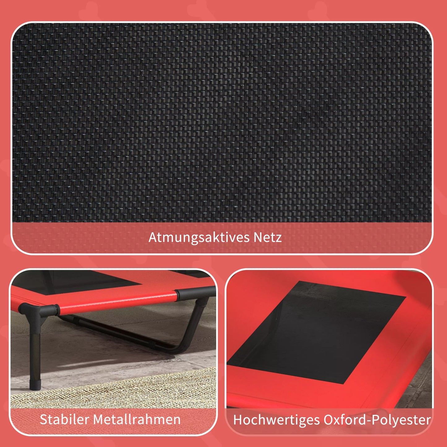 Suņu gulta, izturīga, paaugstināta un laikapstākļiem izturīga, līdz 50 kg, 92x76x18cm, sarkana