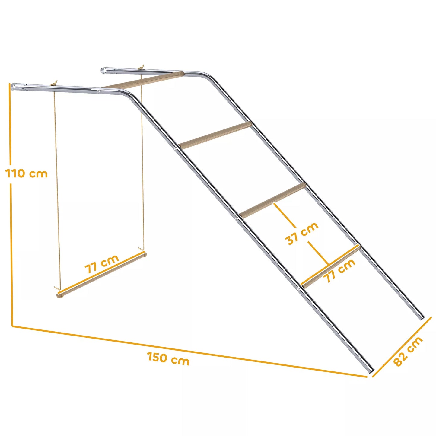 Medinis vištidės žaidimų kompleksas, vištidės žaidimų aikštelė su vištidės strypais, reguliuojama sūpynė, 82 x 150 x 110 cm, sidabrinė spalva