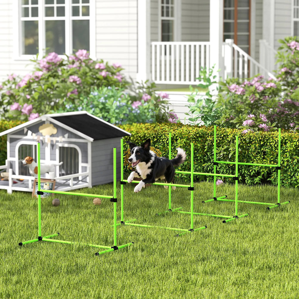 Agility rinkinys šunims 4 dalių aukščio reguliuojama agility įranga su 4 kliūtimis Nešimo krepšys 99 x 65 x 94 cm Žalia