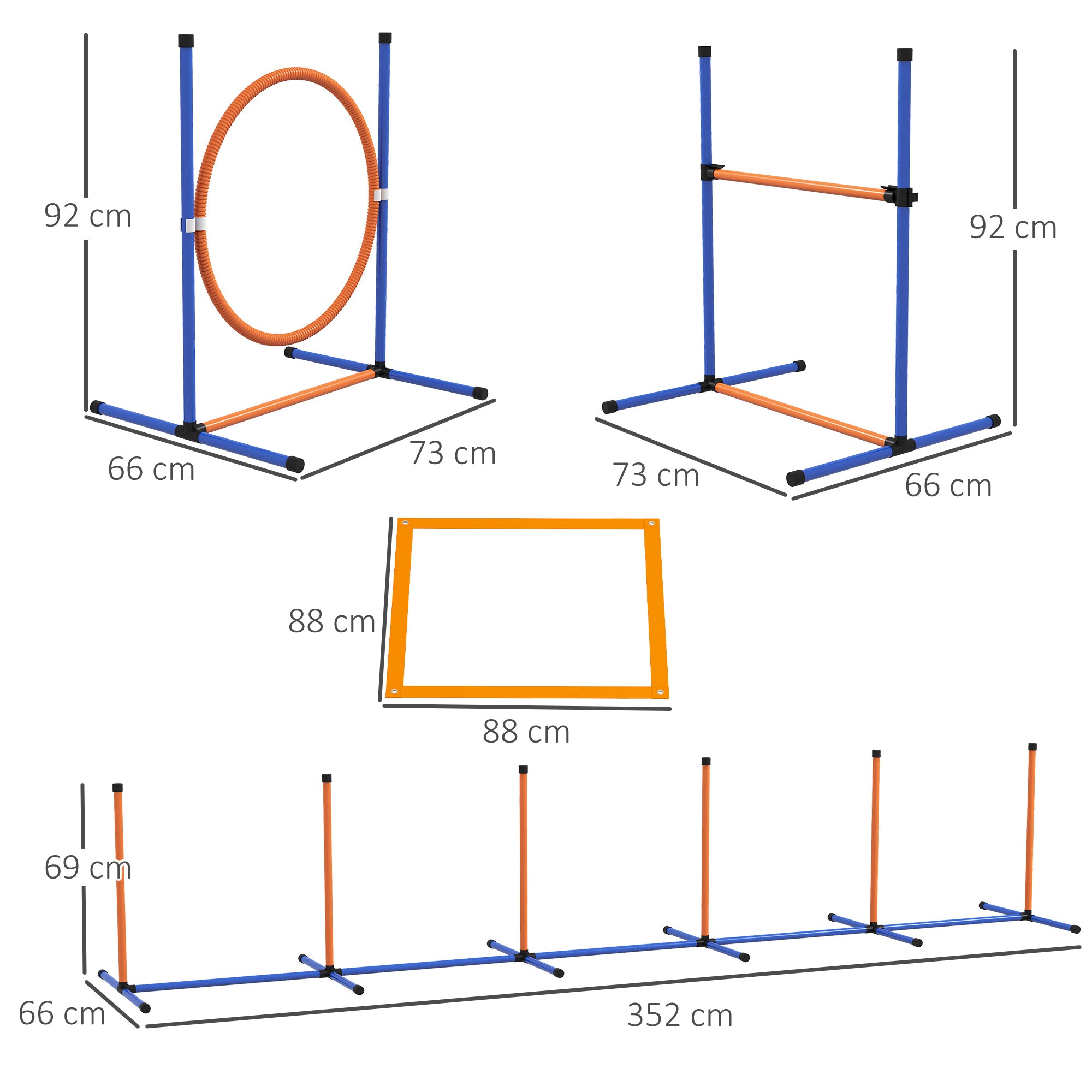 Šunų dresūros ir agility rinkinys, kliūtis, lankas ir slalomo komplektas