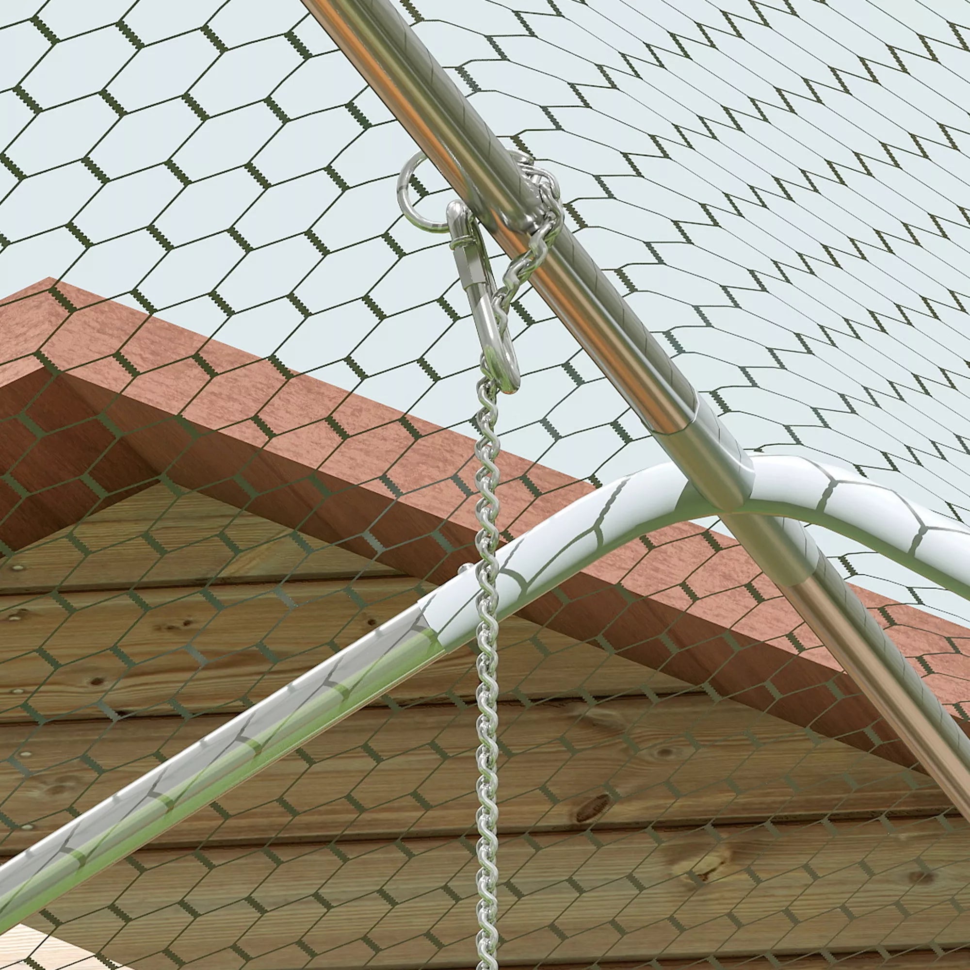 Vištidė, vištų aptvaras, su UV spinduliams atspariu tentu, plieniniu tinklu, pašarų automatiniu dozatoriumi, skirtas 24–30 vištoms.