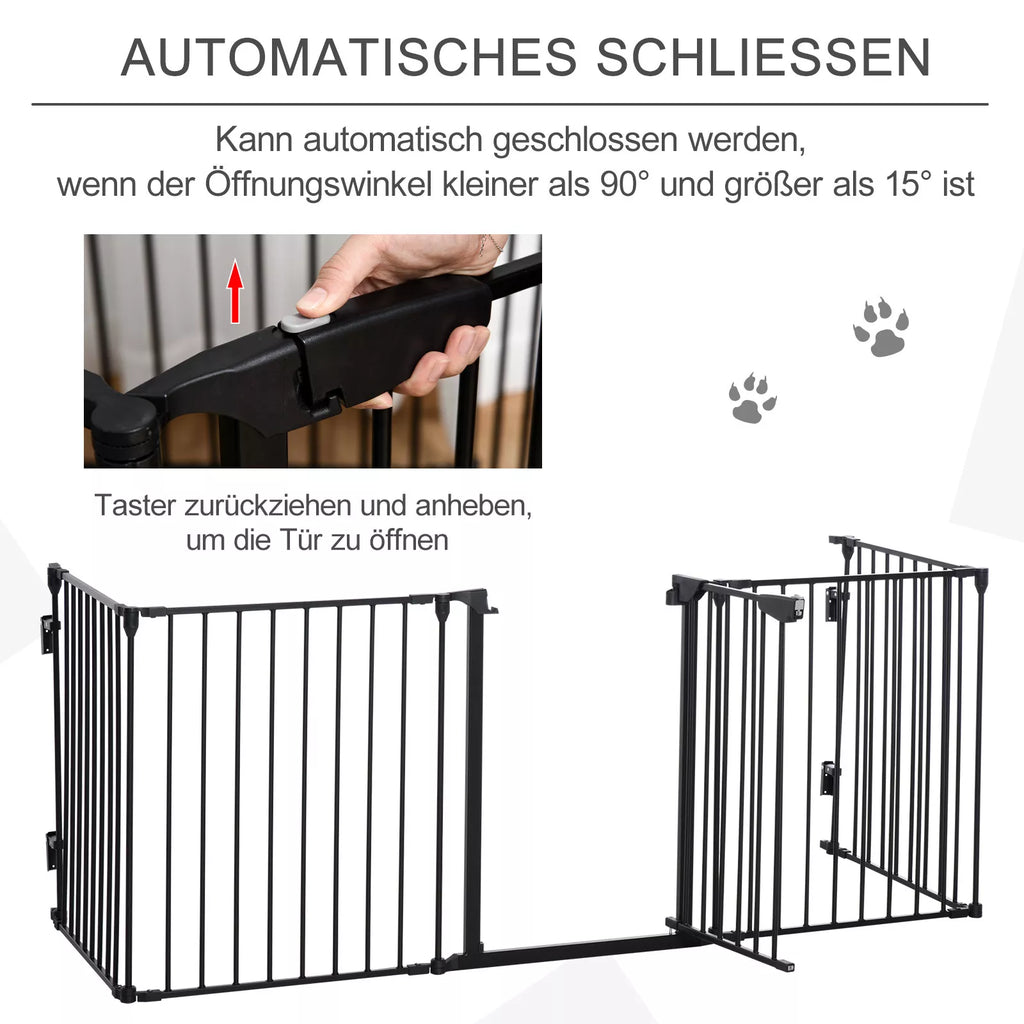 2-in-1 sulankstomas metalinis apsauginis barjeras ir gyvūnų aptvaras, juodas, 300 x 3 x 74,5 cm